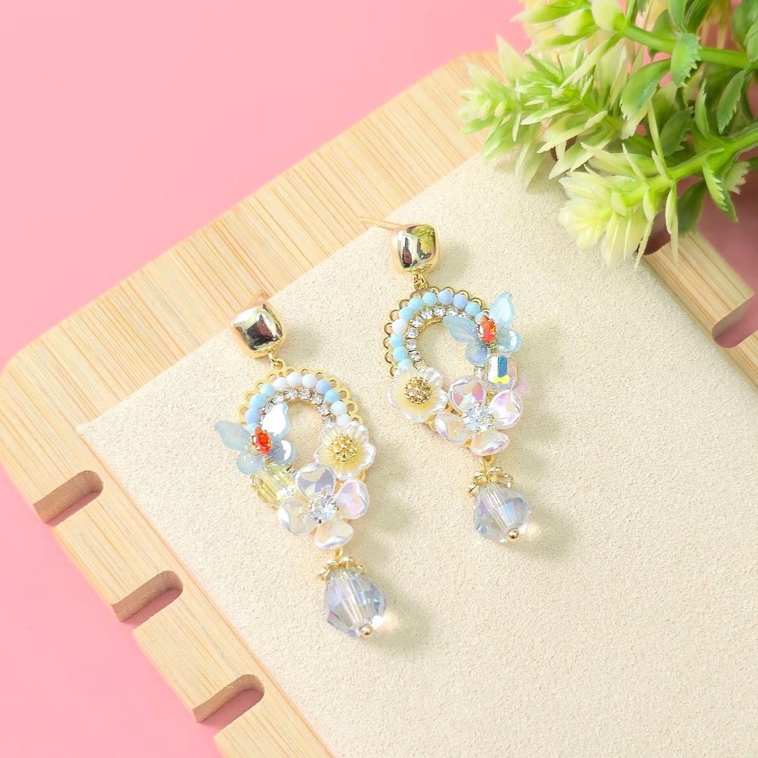 Whimsical Butterfly Pastel Flower Drop Earrings Gold Plated Anti Tarnish Women Earrings