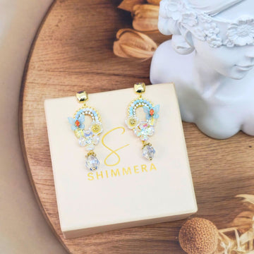 Whimsical Butterfly Pastel Flower Drop Earrings Gold Plated Anti Tarnish Women Earrings