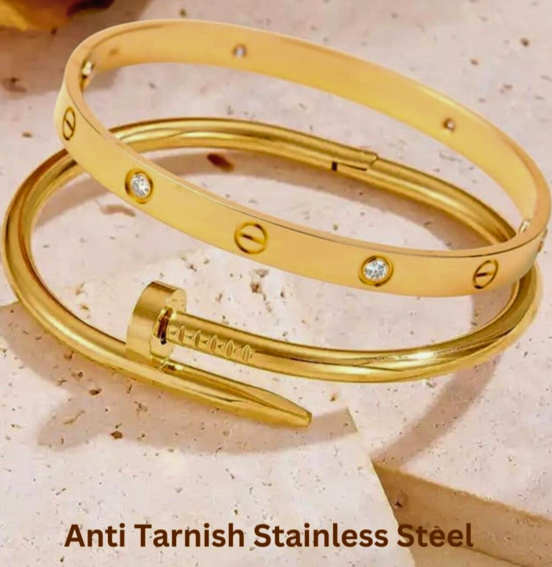 Anti tarnish 18k Gold plated Nail & cubic zirconia Combo bracelet for girls