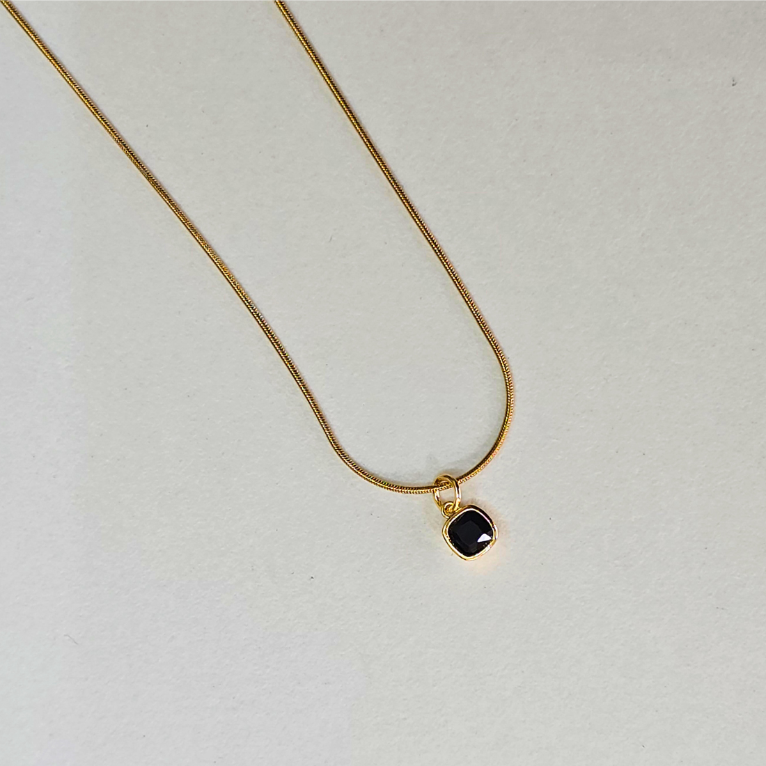 Anti tarnish 18k Gold plated minimal black square pendant with chain.