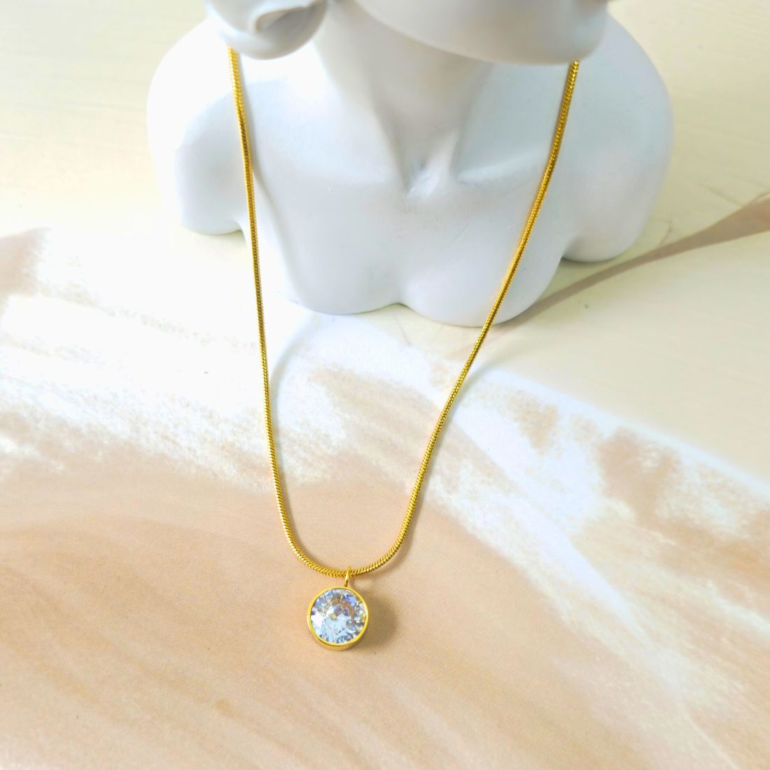 Cubic Zirconia Stone Pendant with Chain 18k Gold Plated Anti Tarnish