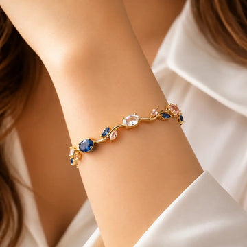 Shimmera Tulip Sapphire Bloom Bracelet | Anti-Tarnish Gold Plated Crystal Bracelet Shimmera