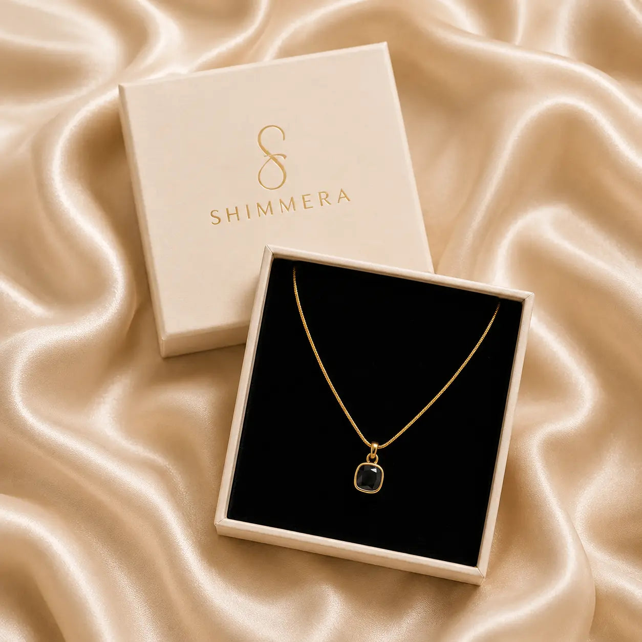 Anti-Tarnish 18K Gold-Plated Minimalist Black Square Pendant with Chain Shimmera