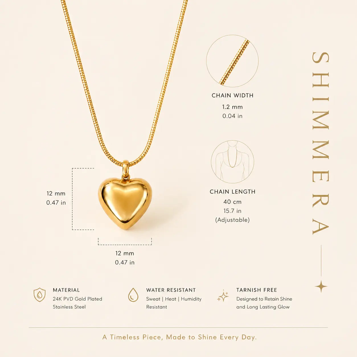 Trendy Viral Heart Pendant with Chain 18K Gold Plated Anti-Tarnish Shimmera