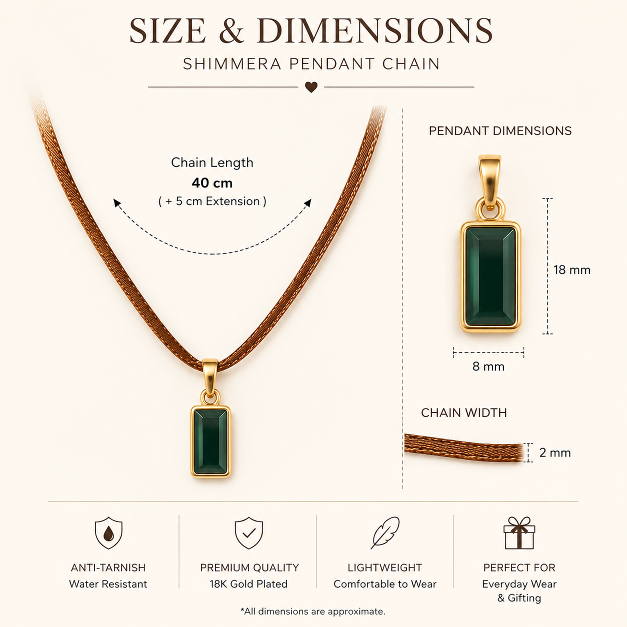 Anti tarnish 18k Gold Plated Green Cubic Zirconia Pendant Chain My Store