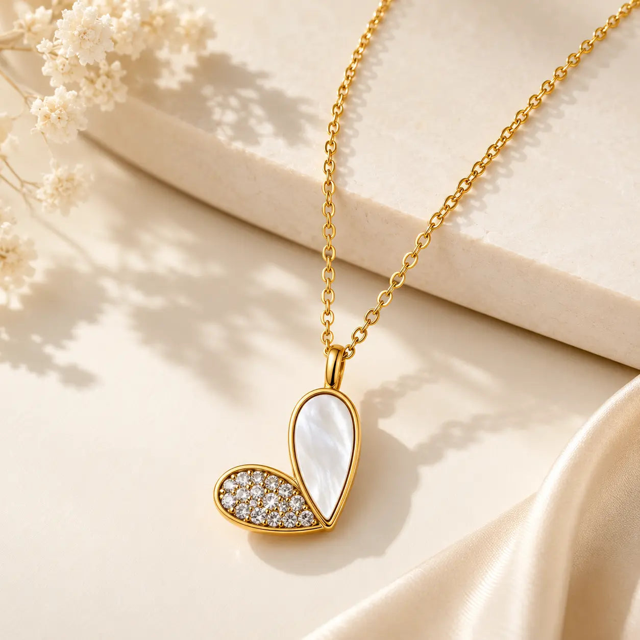Anti-Tarnish 18K Gold-Plated Chain Pearl Leaf Pendant Necklace Shimmera