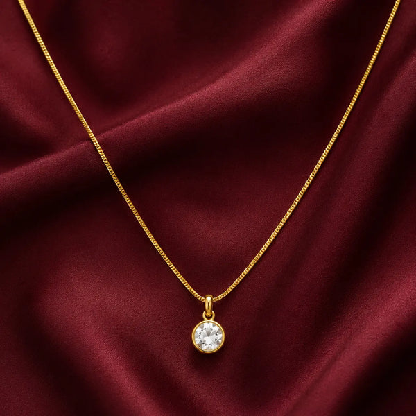 Cubic Zirconia Pendant Necklace with Chain, 18K Gold Plated, Tarnish-Resistant