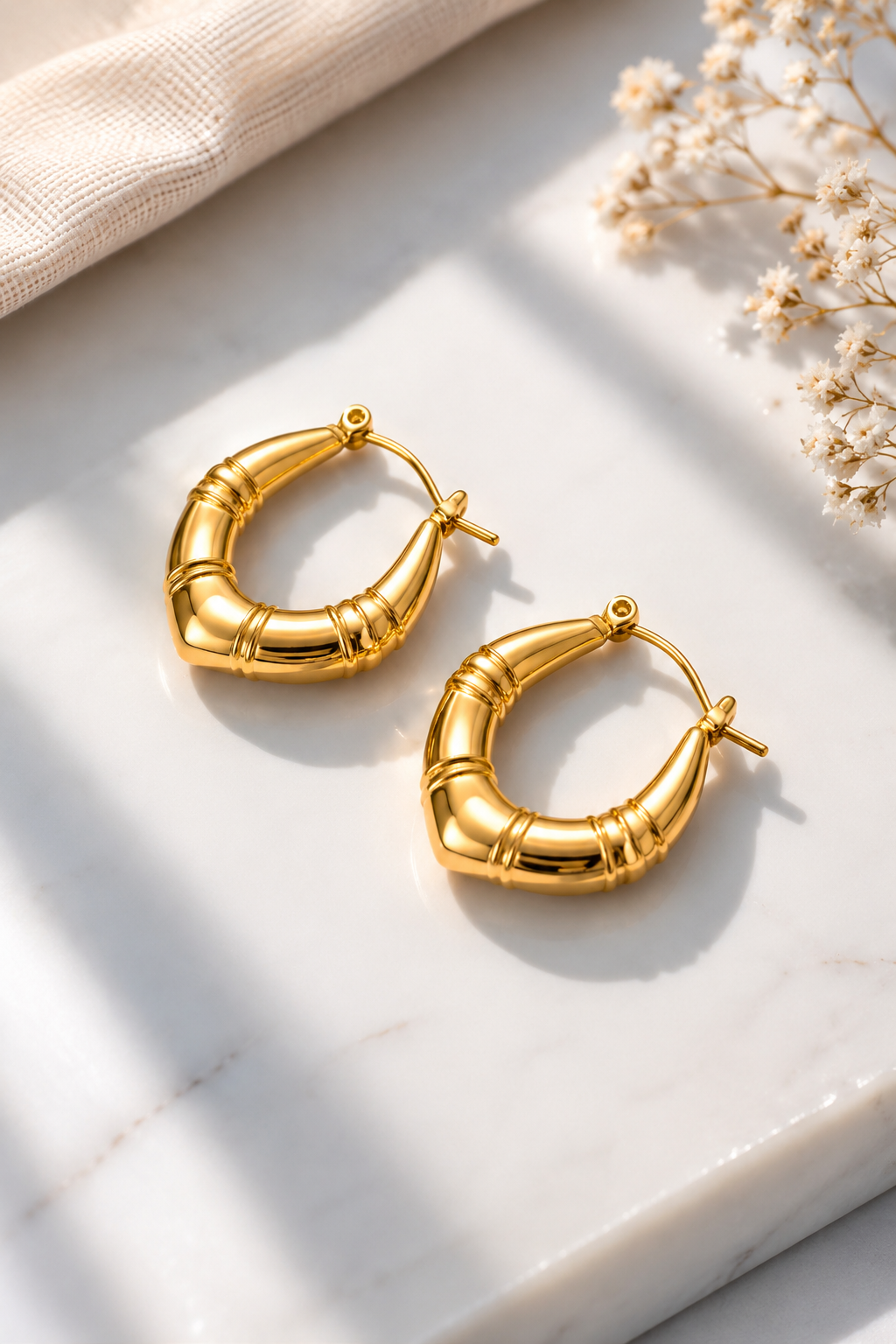 Anti Tarnish Bamboo Hoop Earrings - Shimmera