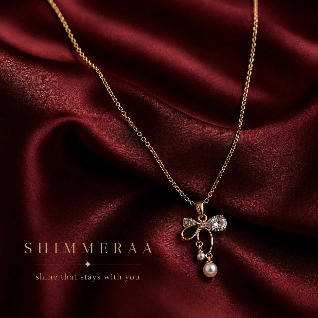 Anti-Tarnish 18K Gold Plated Stainless Steel Bow Pendant Necklace with Chain My Store