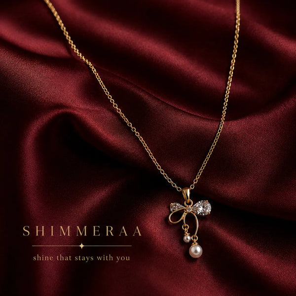 Anti-Tarnish 18K Gold Plated Stainless Steel Bow Pendant Necklace with Chain