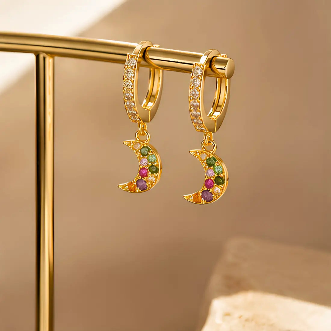 Anti Tarnish Luna Moon Gold Earrings Shimmera