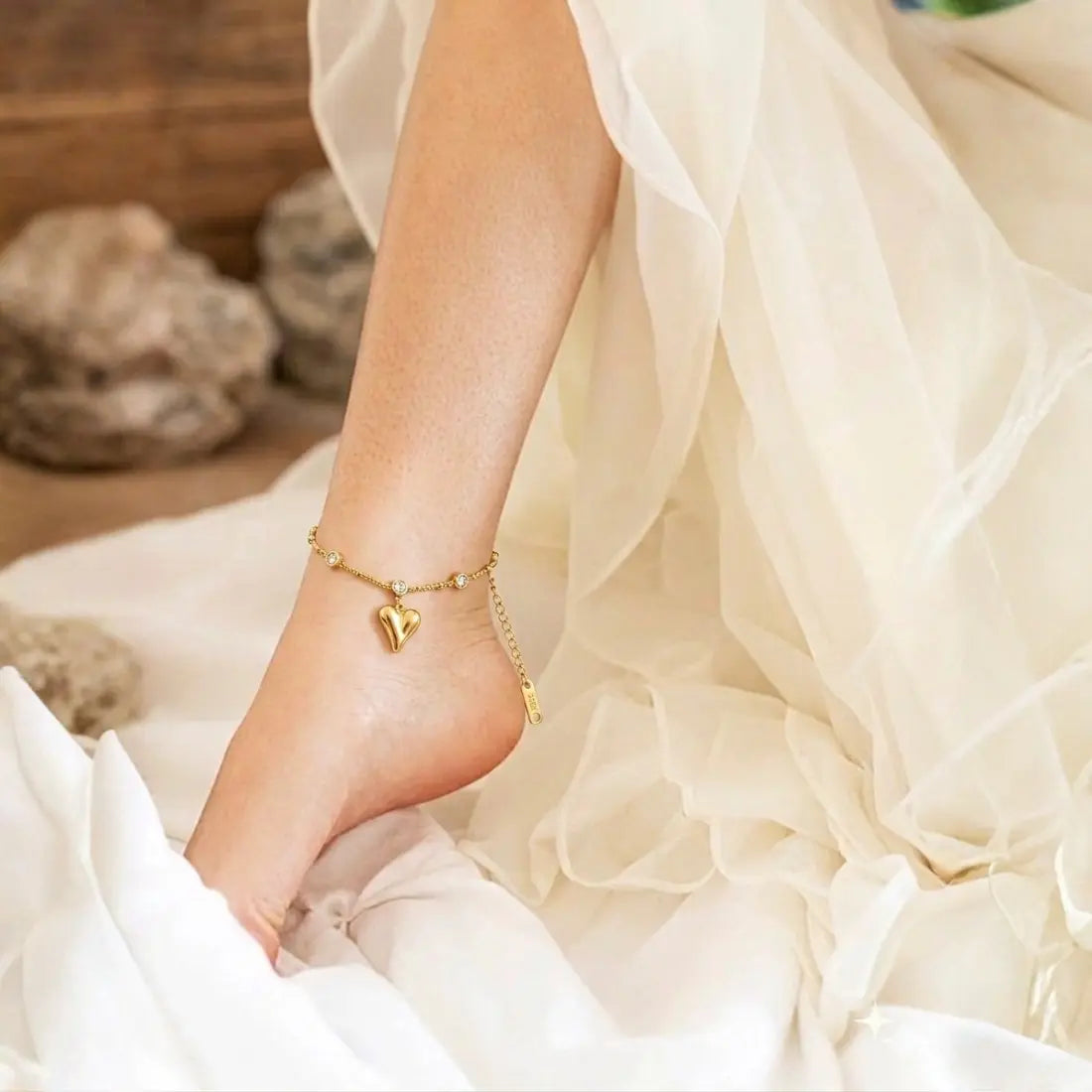 Celeste Heart Charm Anklet Shimmera