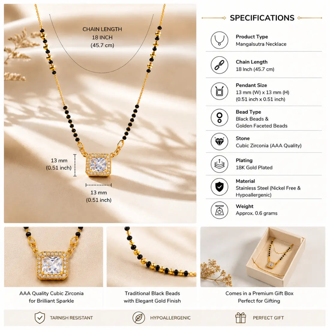 Anti Tarnish Square CZ Mangalsutra Shimmera