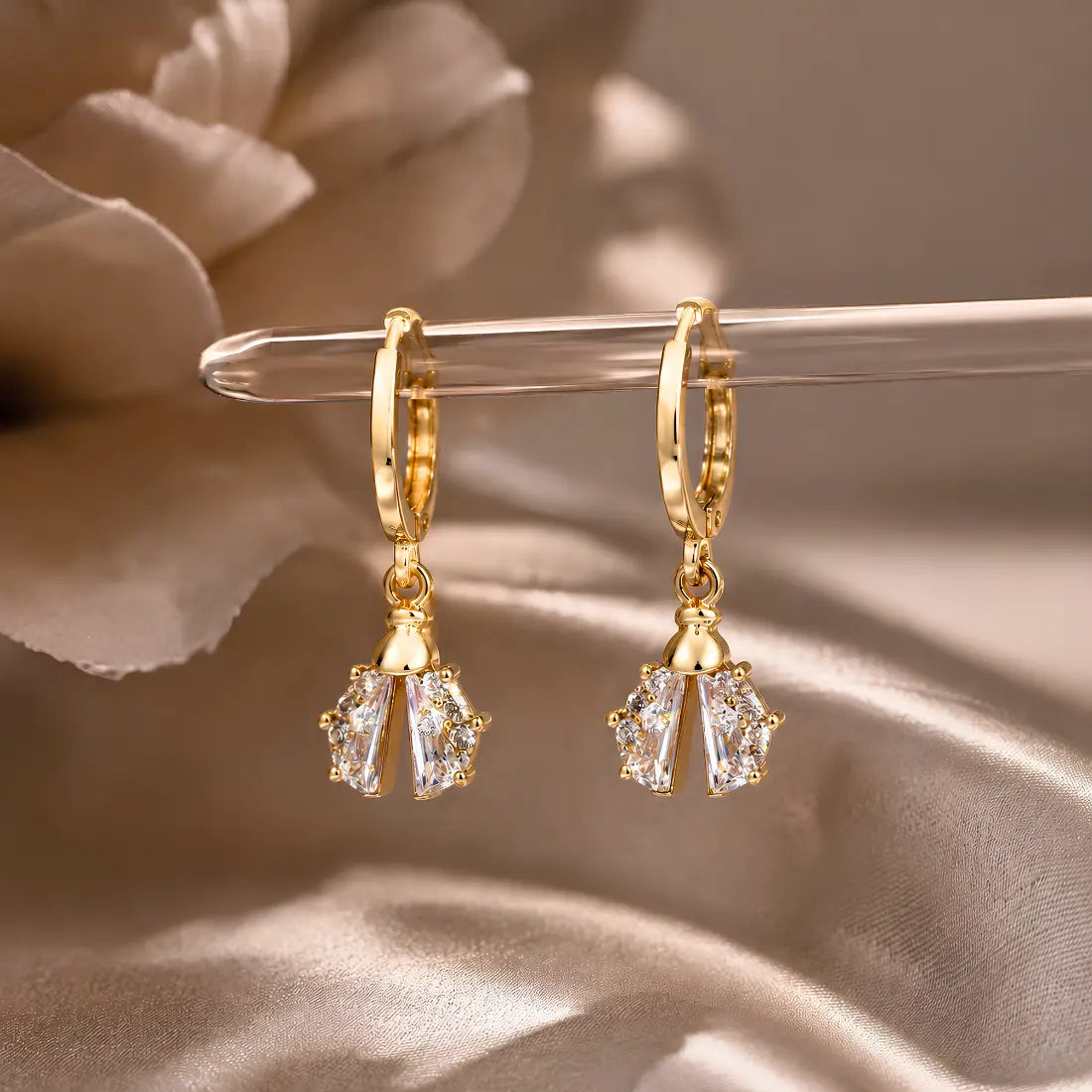 Anti Tarnish Crystal Fan Drop Earrings Shimmera