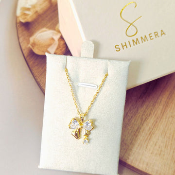 Stainless Steel 18k Gold Plated Bow Necklace Sparkling Anti Tarnish Women Fashion Jewellery