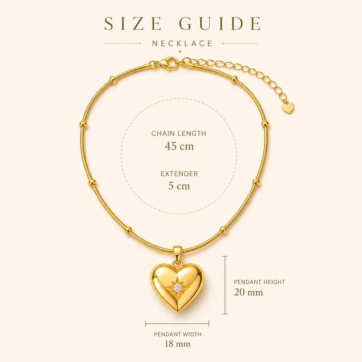 Anti-Tarnish 18K Gold-Plated Heart Pendant Chain Shimmera