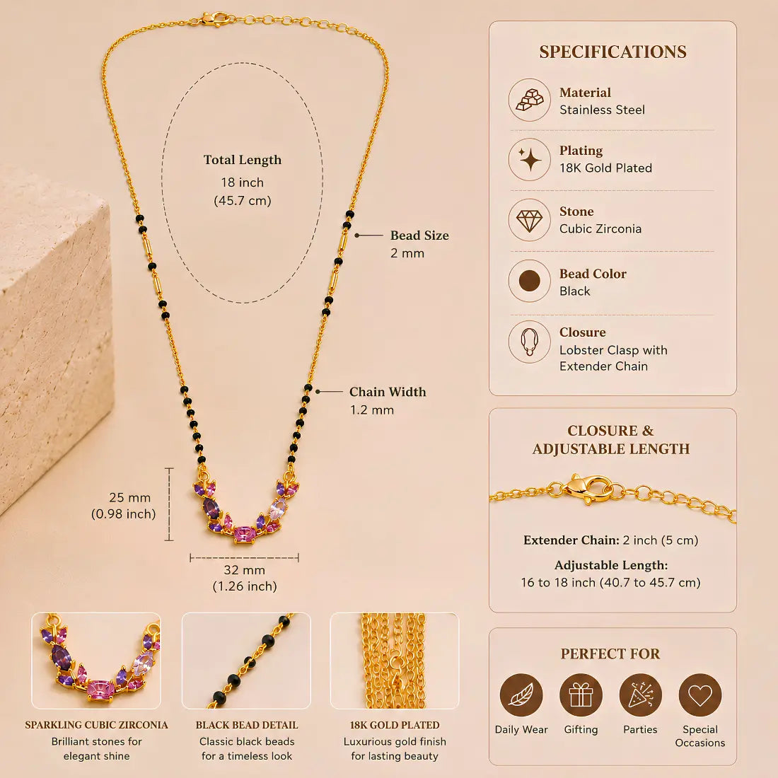 Anti Tarnish Crystal Curve Mangalsutra Shimmera