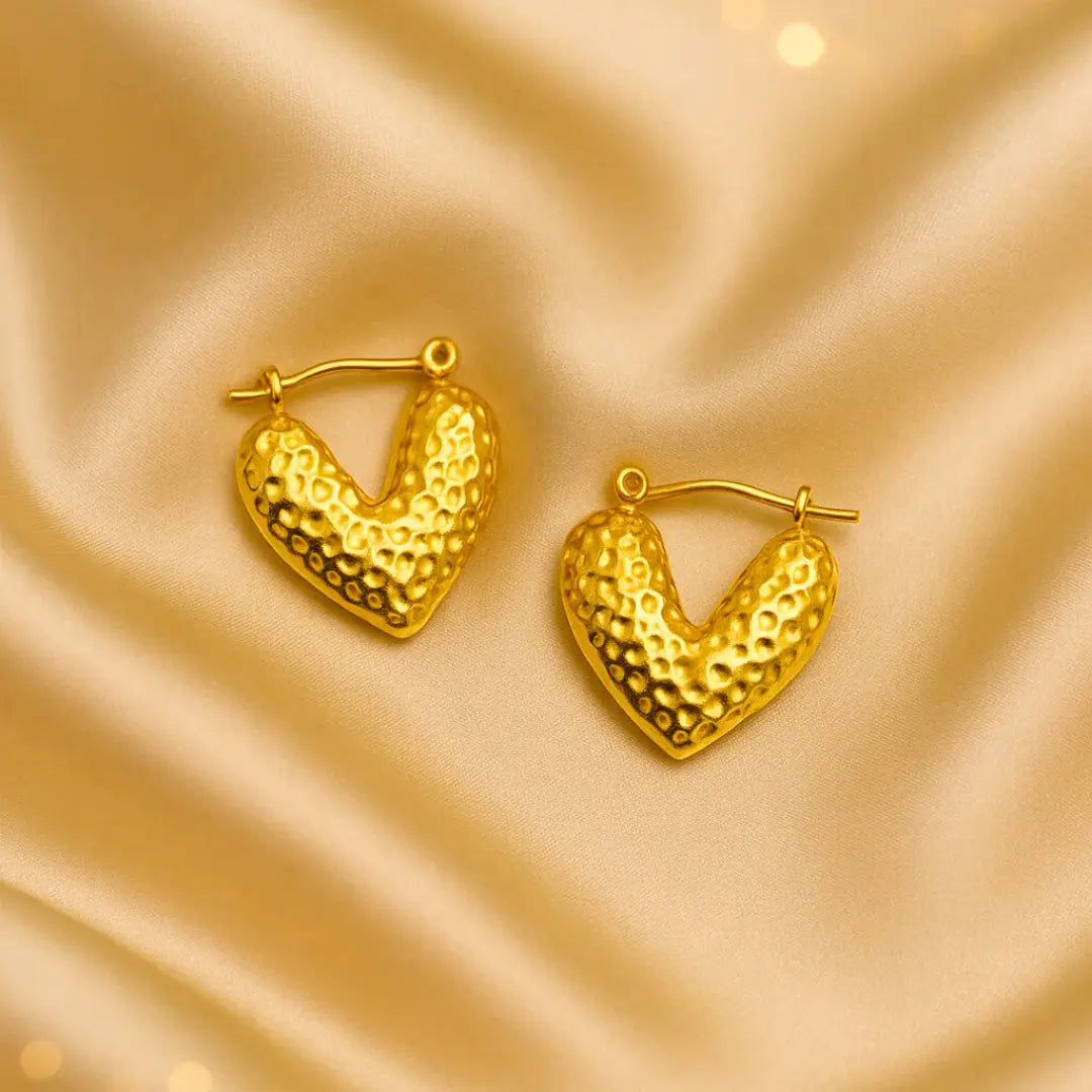 Anti Tarnish Textured Heart Hoop Earrings Shimmera