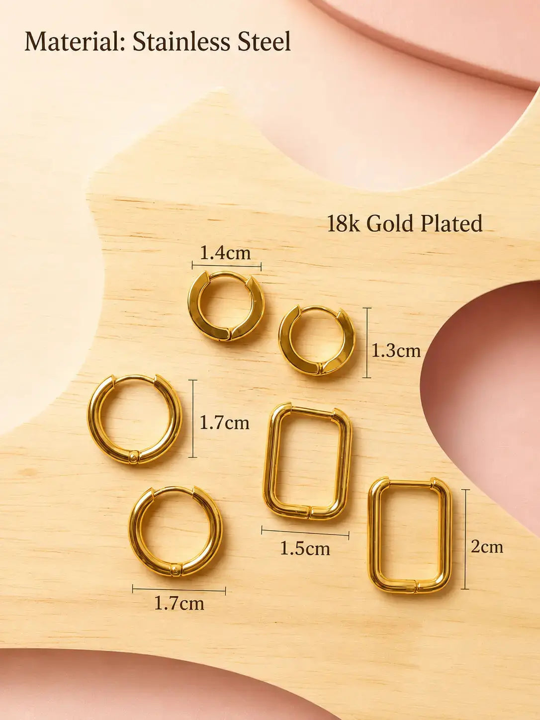 Anti-Tarnish 18K Gold-Plated Stainless Steel Golden Hoop Earrings Set Shimmera