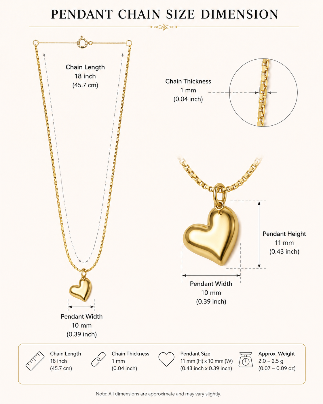 Anti tarnish 18k gold plated heart pendant with chain My Store