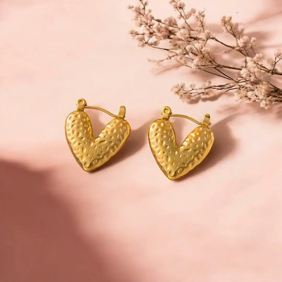 Anti Tarnish Textured Heart Hoop Earrings Shimmera