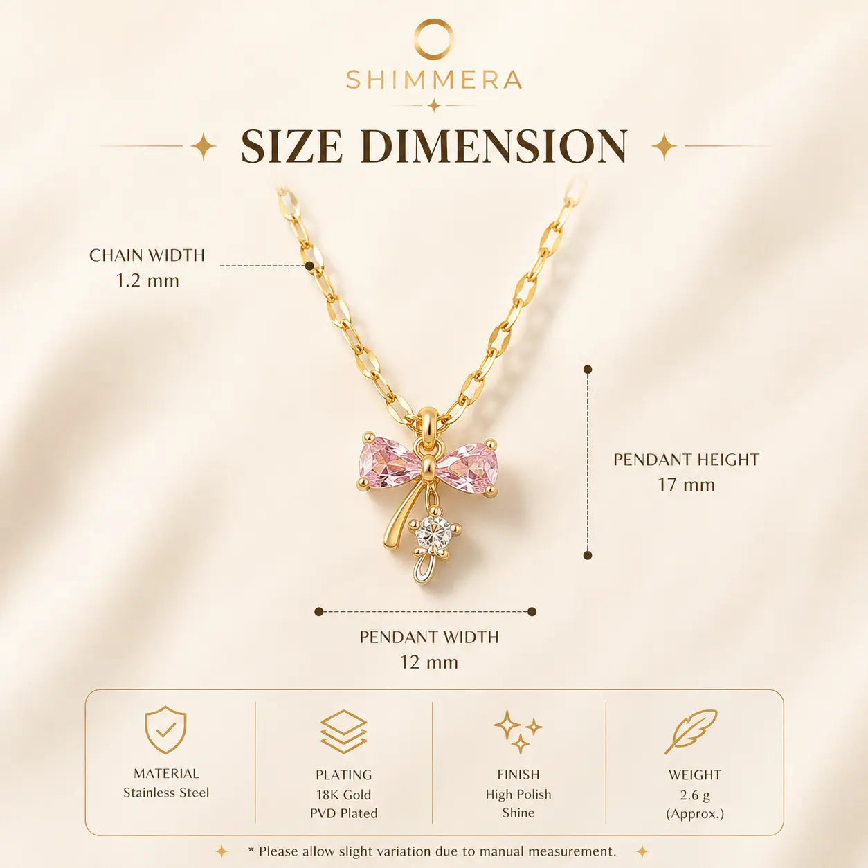 Anti Tarnish 18k Gold plated Bow Pendant Chain My Store