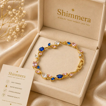 Shimmera Sapphire Bloom Bracelet | Anti Tarnish Gold Plated Crystal Bracelet Shimmera