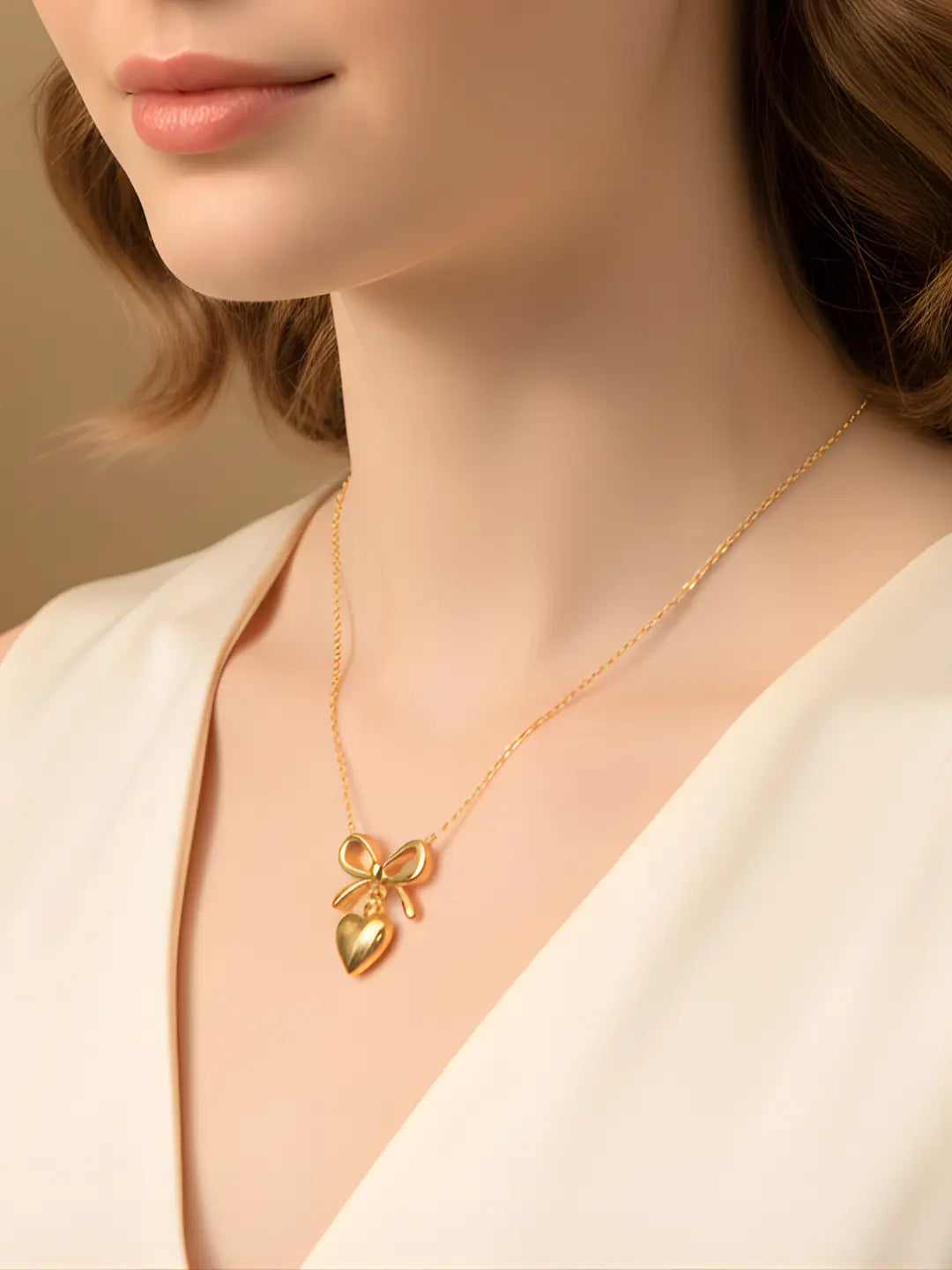 Shimmera Bow Heart Pendant Necklace | Anti-Tarnish Gold-Plated Chain Shimmera