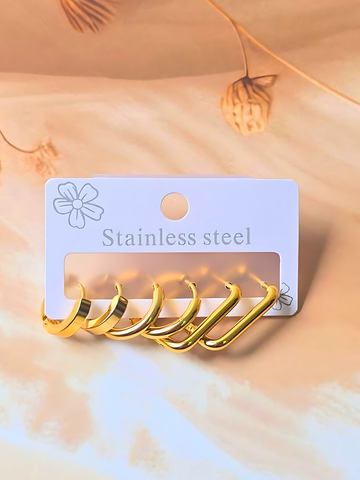 Anti tarnish 18k Gold plated stainless steel earrings set