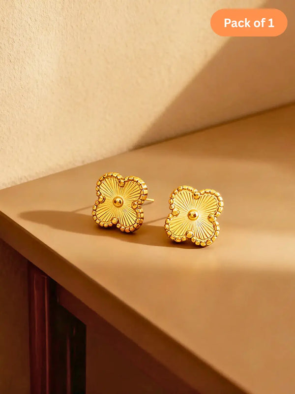Anti Tarnish Gold Clover Stud Earrings