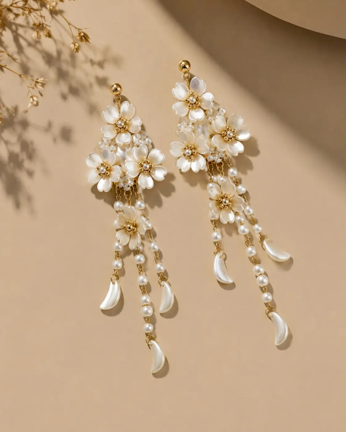 Anti Tarnish Floral Pearl Chandelier Earrings Shimmera