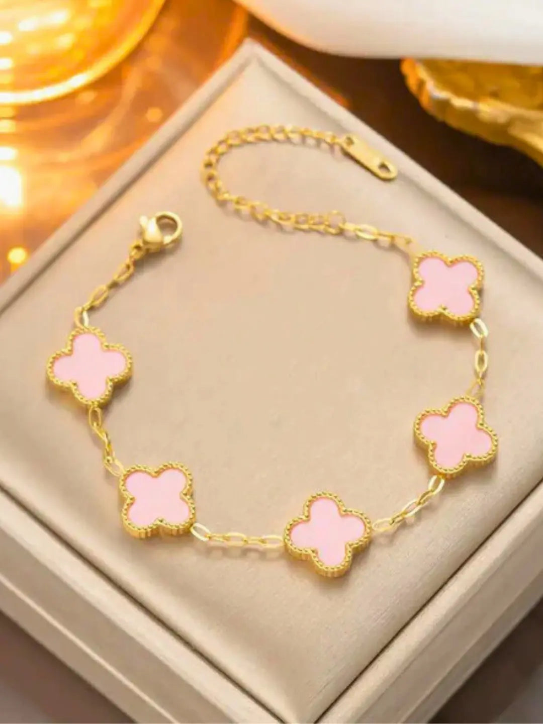 Anti Tarnish Pink Clover Bracelet Shimmera