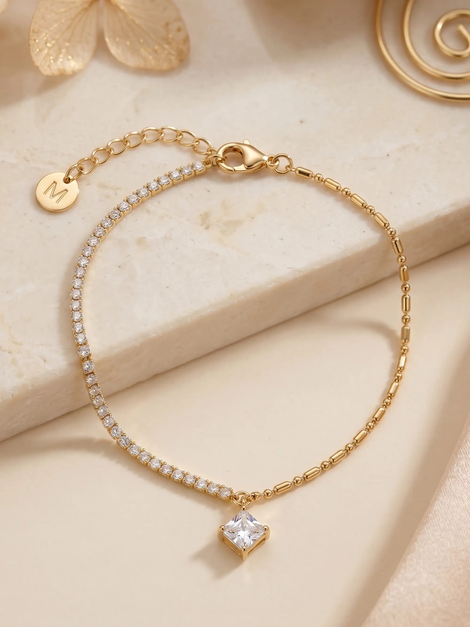 Anti-Tarnish Square Stone Anklet - Shimmera