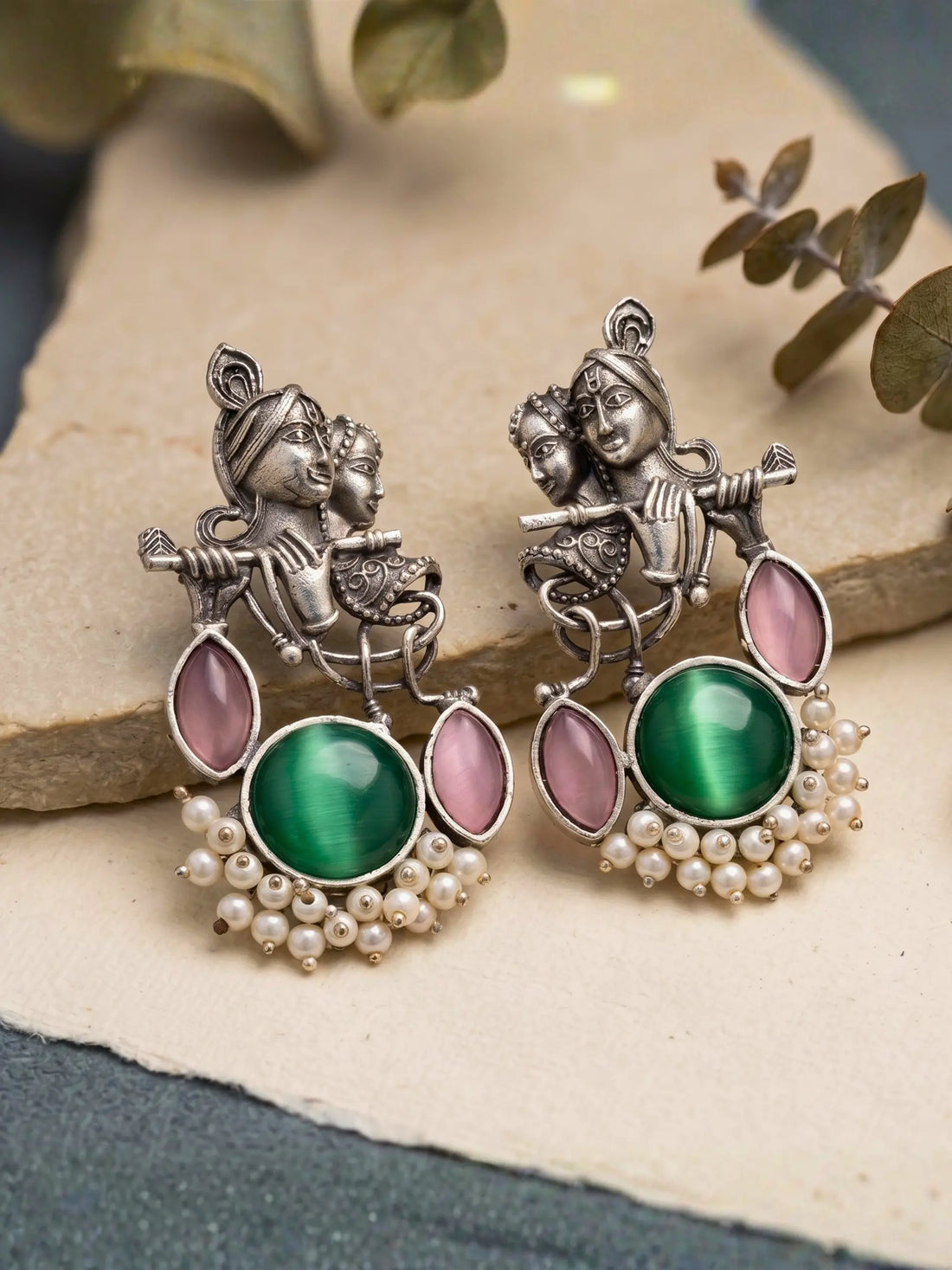 Brass Radha Krishna Pearl Earrings Shimmera
