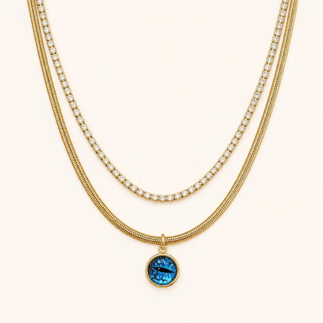 Anti Tarnish Blue Eye Layered Necklace Shimmera