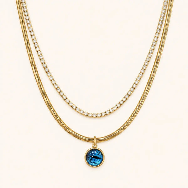 Anti Tarnish Blue Eye Layered Necklace