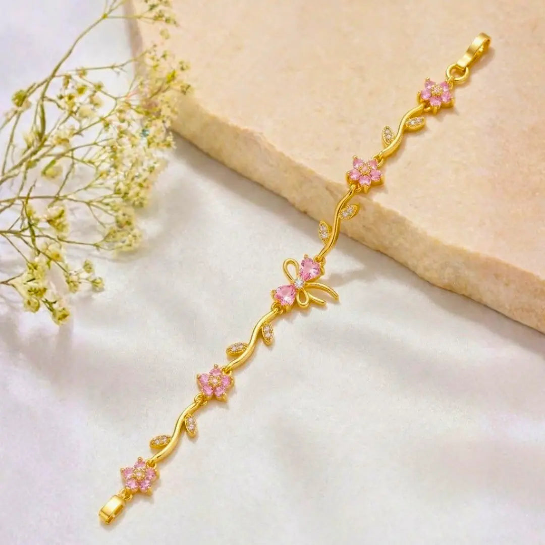 Pink Blossom Bracelet | Anti Tarnish Gold Plated Floral Bracelet Shimmera