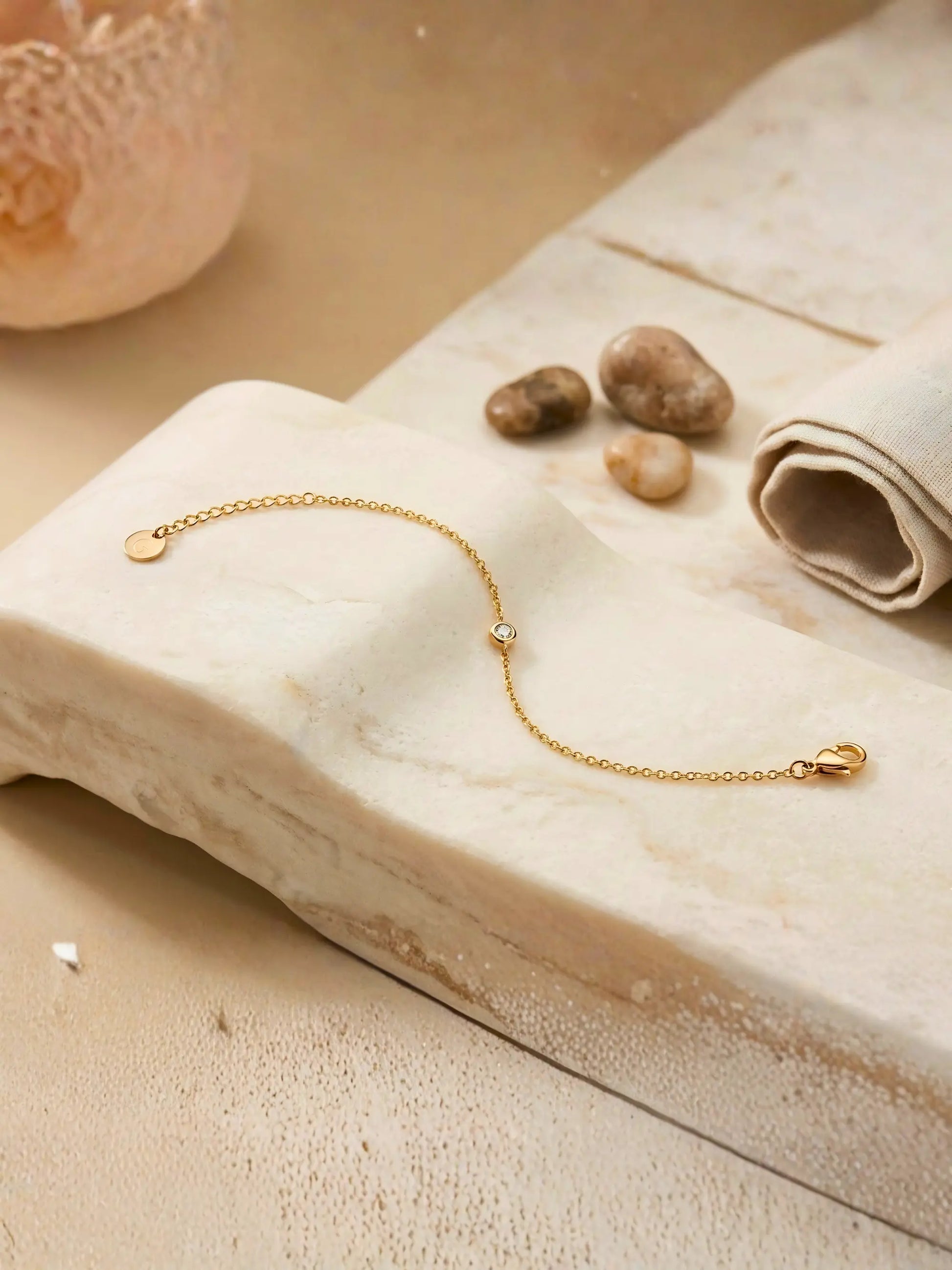 Anti Tarnish Solitaire Gold Anklet Shimmera