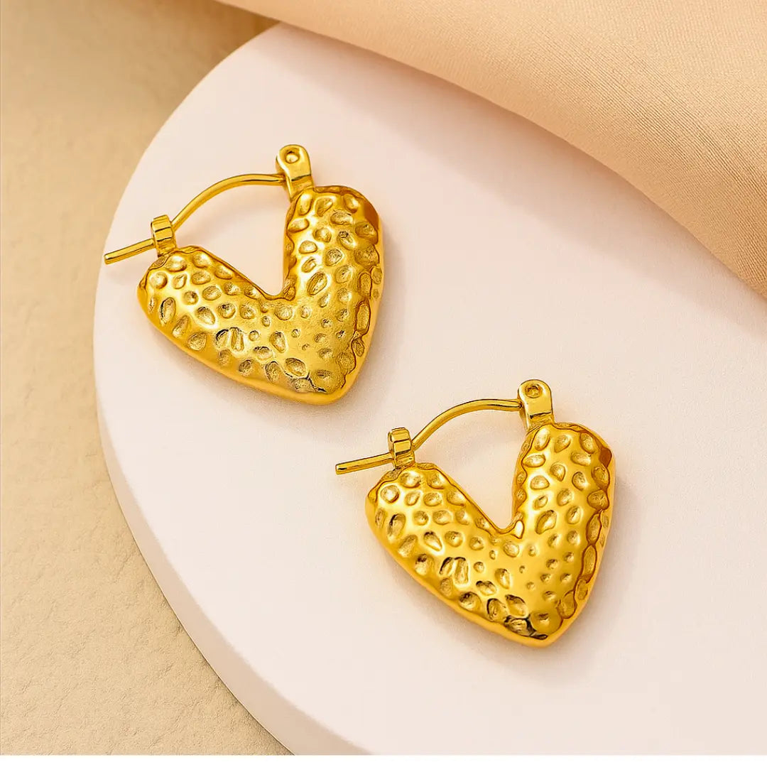 Anti Tarnish Textured Heart Hoop Earrings Shimmera