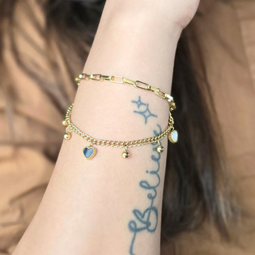 Anti tarnish 18k Gold plated heart charms bracelet