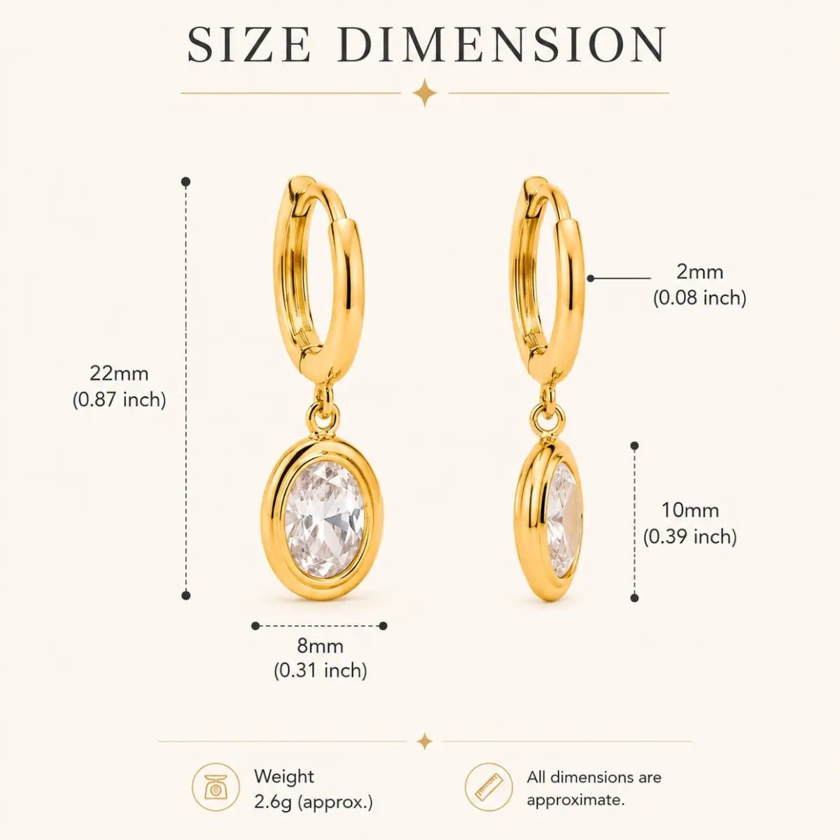 Anti-Tarnish 18K Gold-Plated CZ Drop Golden Hoop Earrings Shimmera