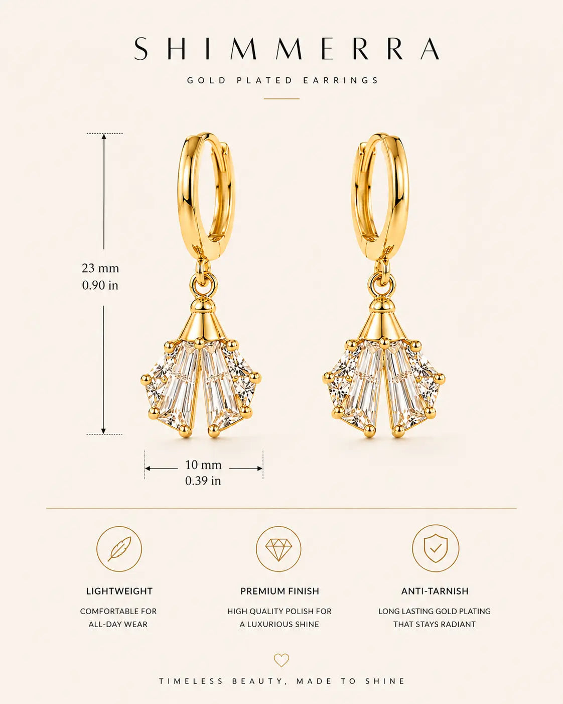 Anti Tarnish Crystal Fan Drop Earrings Shimmera