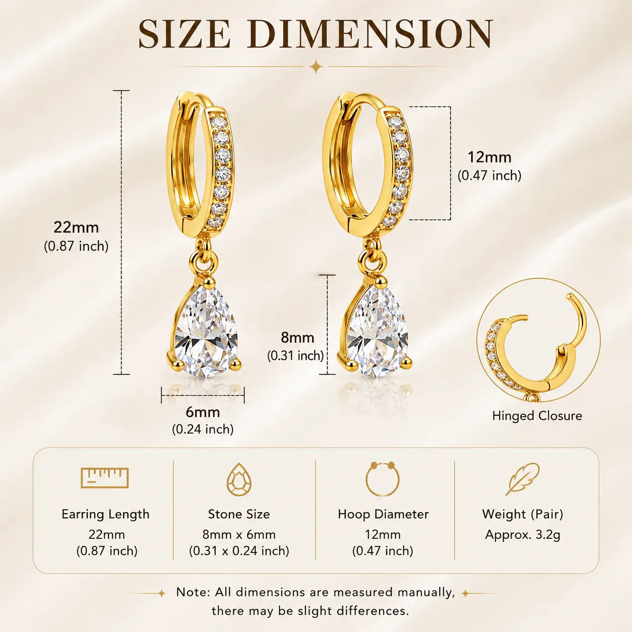 Shimmera Crystal Drop Hoop Earrings | Anti Tarnish Gold Plated Earrings Shimmera