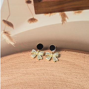 Korean bow style black pearl earrings