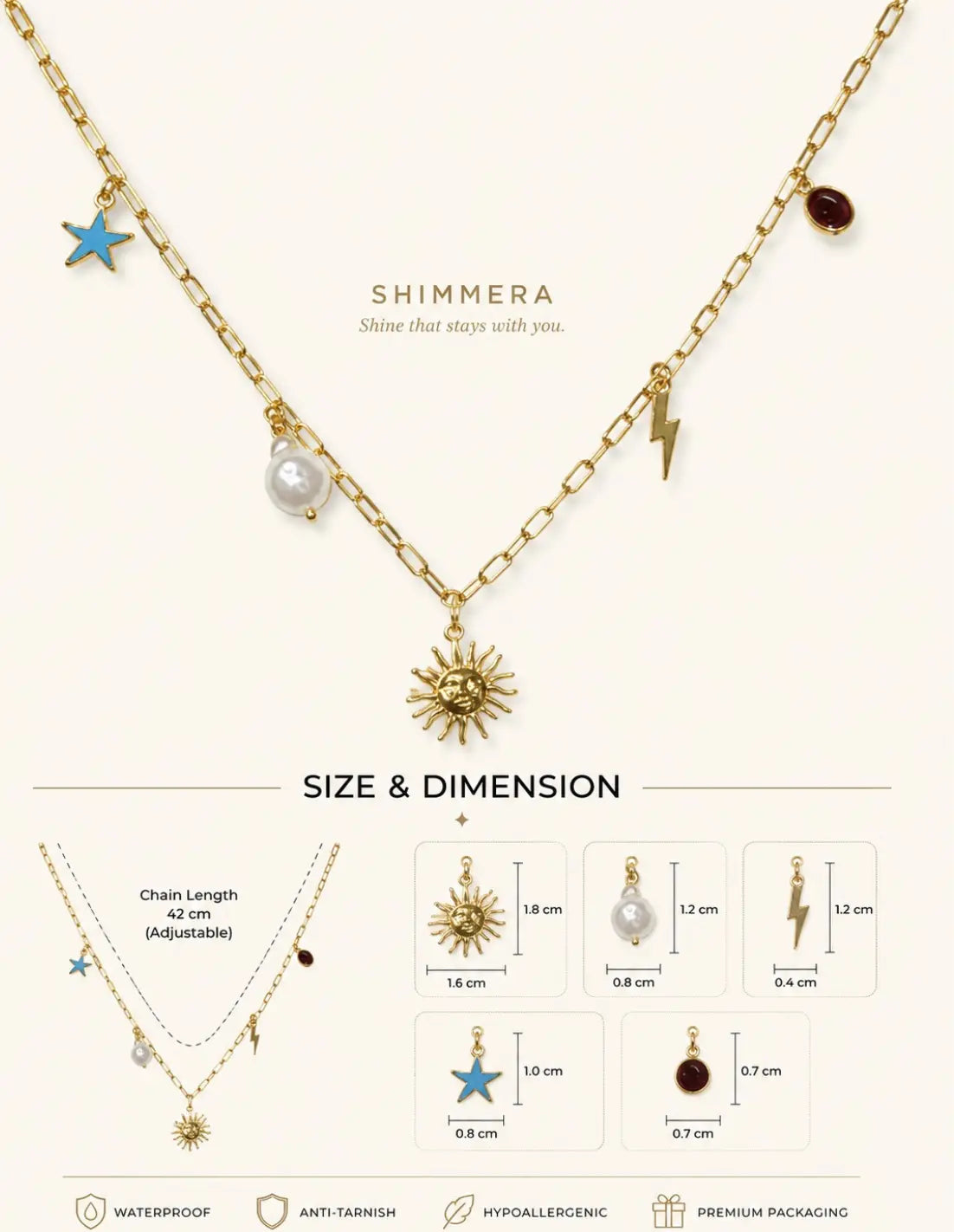 Anti Tarnish Sun Charm Necklace for Women Shimmera