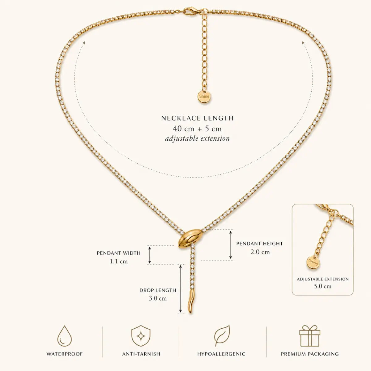 Anti Tarnish Cubic Zirconia Lariat Necklace Shimmera