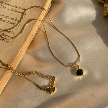 Anti tarnish 18k Gold plated minimal black square pendant with chain.