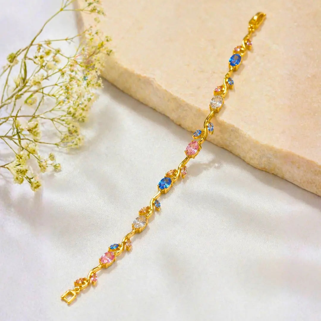 Shimmera Sapphire Bloom Bracelet | Anti Tarnish Gold Plated Crystal Bracelet Shimmera
