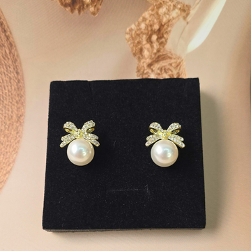 Korean Bow style white pearl Stud earring