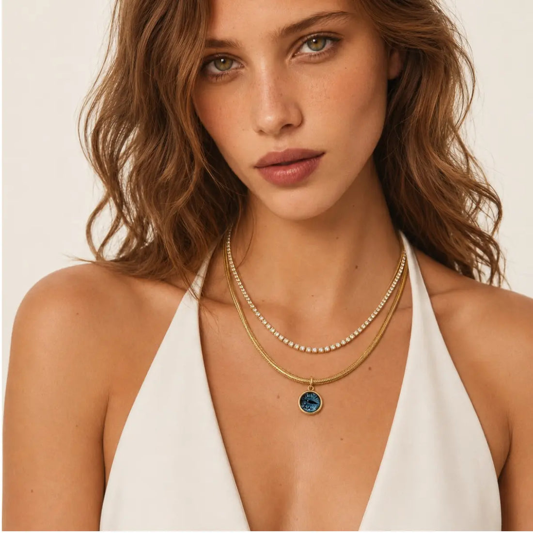 Anti Tarnish Blue Eye Layered Necklace Shimmera